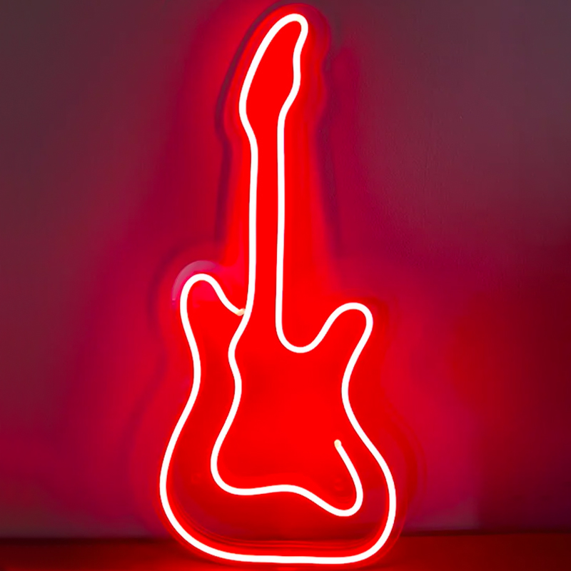 Неоновая настенная лампа Guitar Neon Wall Lamp Красный Прозрачный в Омске | Loft Concept 