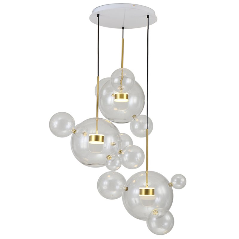 Люстра Bolle Circular Chandelier 14 BUBBLE Giopato & Coombes Прозрачный (Transparent) Латунь в Омске | Loft Concept 