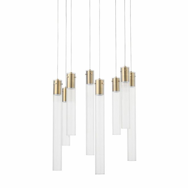 Люстра Jenae Glass Tubes Chandelier 8 Прозрачное Стекло Латунь в Омске | Loft Concept 