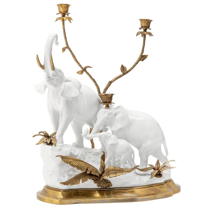 Подсвечник Abhika Candleholder Atlanta Elephants Белый Золотой в Омске | Loft Concept 