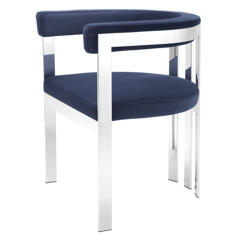 Стул Eichholtz Dining Chair Clubhouse blue Сапфирово-синий Нержавеющая сталь в Омске | Loft Concept 