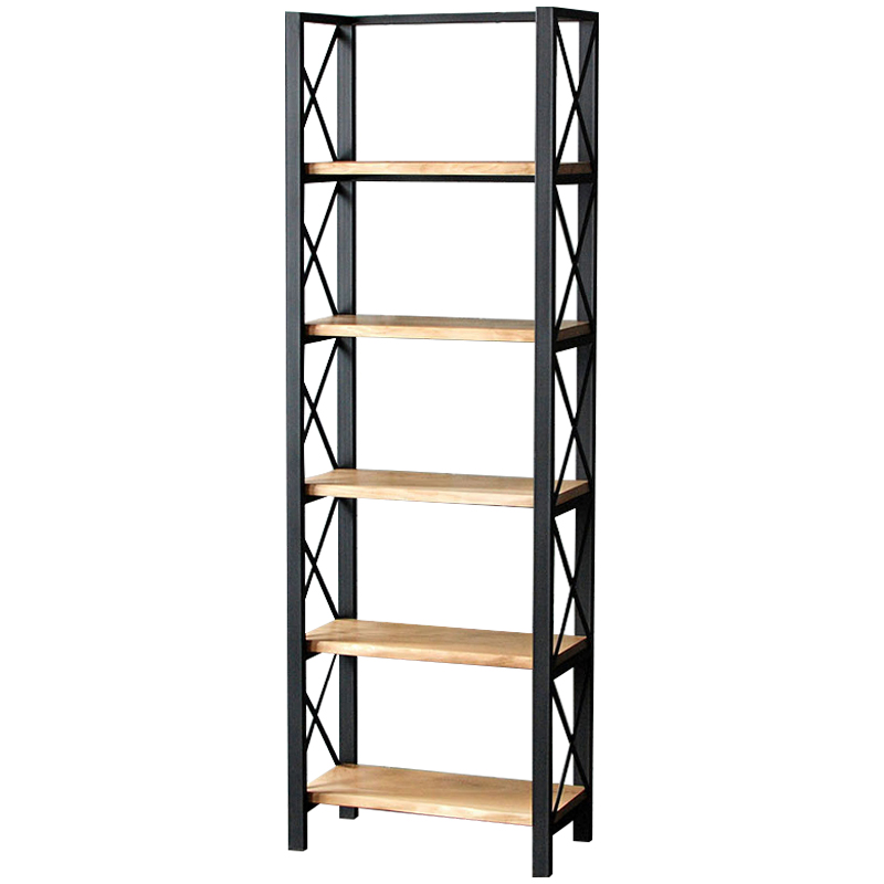 Стеллаж Forster Industrial Metal Rust Rack Черный Светлый дуб в Омске | Loft Concept 