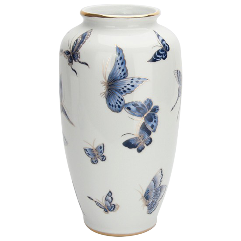 Ваза Porcelain Butterfly Blue and Gold Vase Белый Светло-синий Золотой в Омске | Loft Concept 