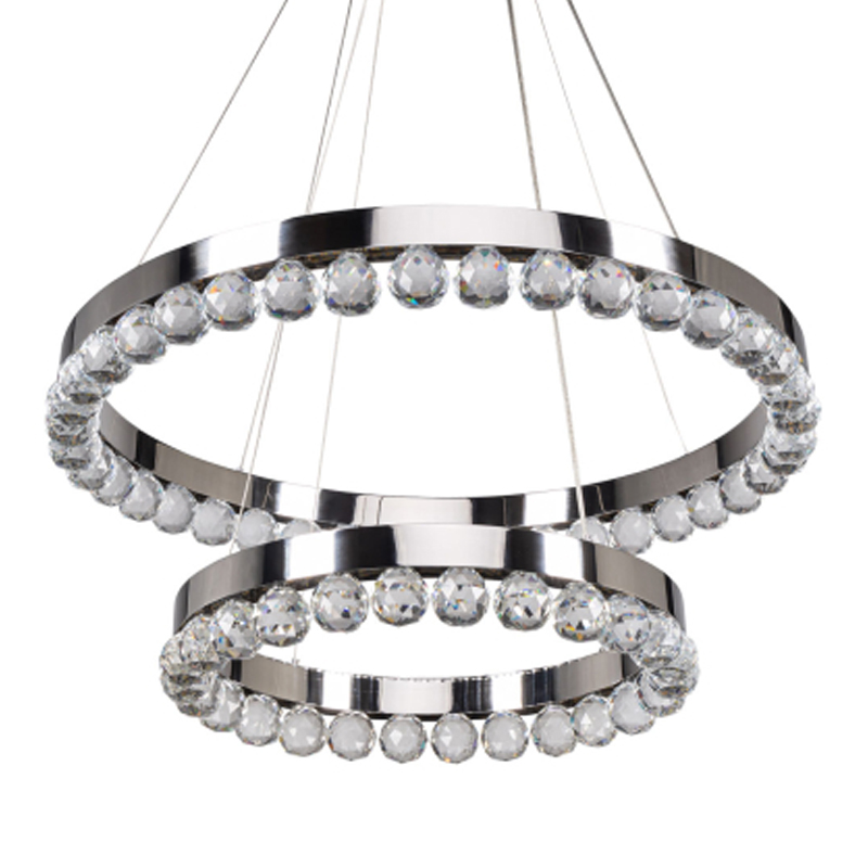 Люстра с двумя кольцами цвета хром и прозрачными хрустальными шарами по периметру Sacramento Transparent Balls Chandelier Хром Прозрачный в Омске | Loft Concept 