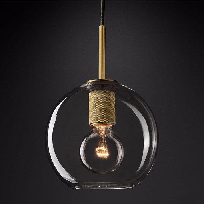 Подвесной светильник RH Utilitaire Globe Pendant Brass Латунь Прозрачное Стекло в Омске | Loft Concept 