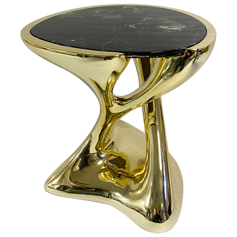 Приставной стол Molten Gold Side Table Глянцевое золото Черный Мрамор Nero в Омске | Loft Concept 