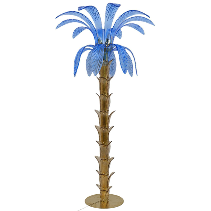 Торшер Glass Decorated Palm Floor Lamp Blue Листья Пальмы  Золотой Синий в Омске | Loft Concept 