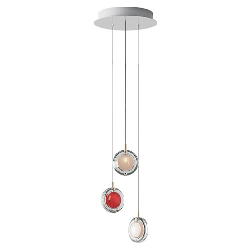 Люстра Lens 3 красный в стиле Bomma Прозрачное Стекло Красный Белый в Омске | Loft Concept 