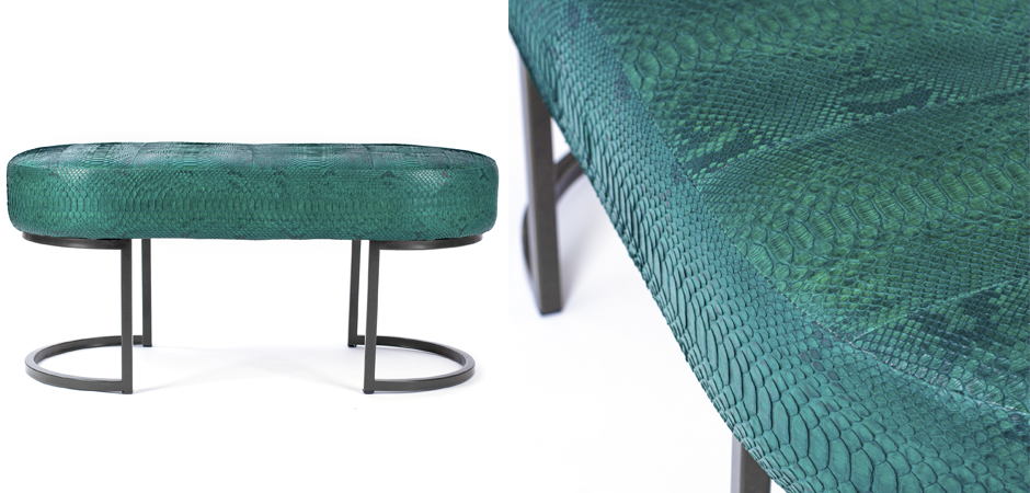 Пуф из натуральной кожи питона изумрудный цвет - Loft-Concept в Омске