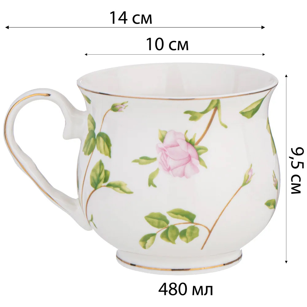 Кружка фарфоровая белая с цветочным принтом 480 мл Flower Porcelain Collection Кружка фарфоровая белая с цветочным принтом 480 мл Flower Porcelain Collection в Омске
