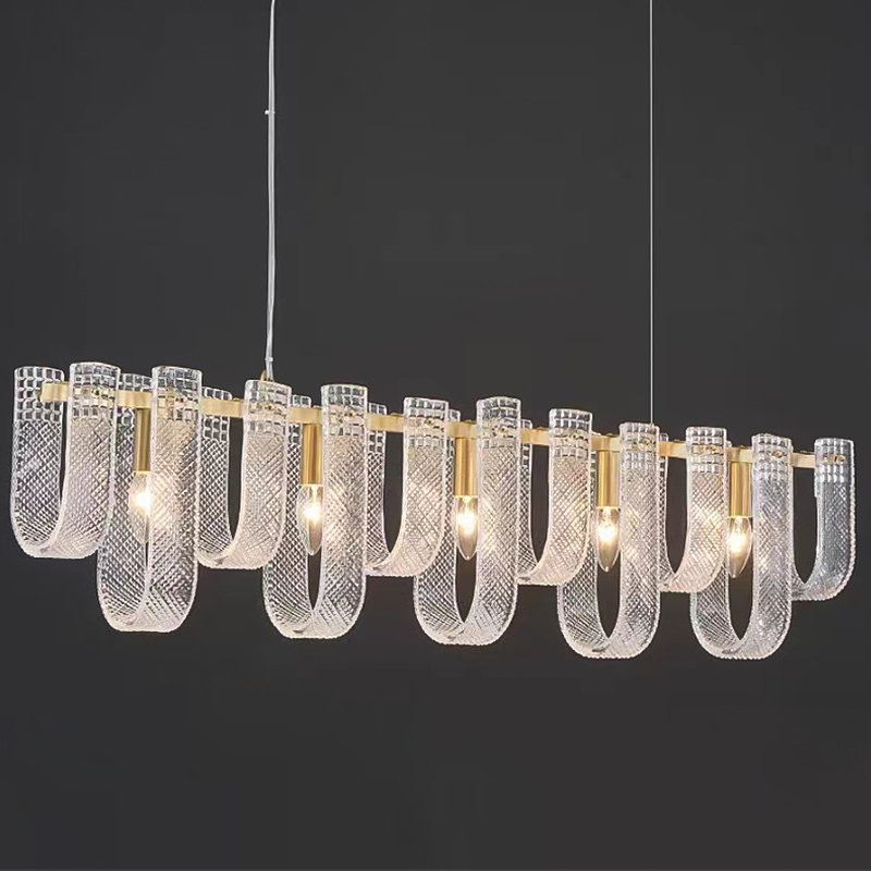 Линейная Люстра Prudence Textured Glass Linear Chandelier B Прозрачное Стекло Золотой в Омске | Loft Concept 