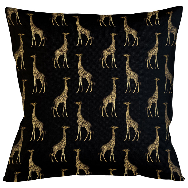 Декоративная подушка с узором из жирафов Home Safari Black Черный Коричневый Декоративная подушка с узором из жирафов Home Safari Black Черный Коричневый в Омске | Loft Concept