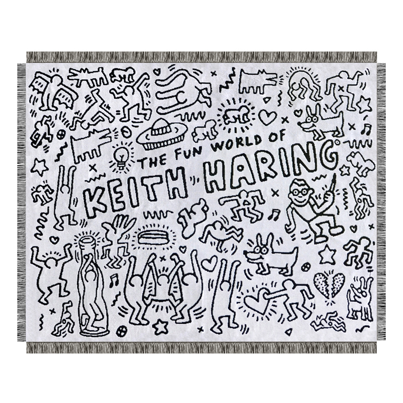 Покрывало граффити черно-белое Кит Харинг Keith Haring Bed Сover Черно-белый в Омске | Loft Concept 