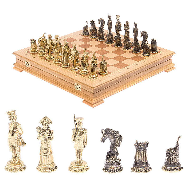 Шахматы из бронзы в ларце из натурального бука Decorative Thematic Chess Бронза Золотой Коричневый Шахматы из бронзы в ларце из натурального бука Decorative Thematic Chess Бронза Золотой Коричневый в Омске | Loft Concept
