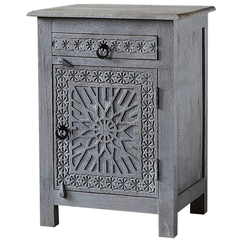 Тумба Indian Antique Furniture Akshi Nightstand Серый Коричневый в Омске | Loft Concept 