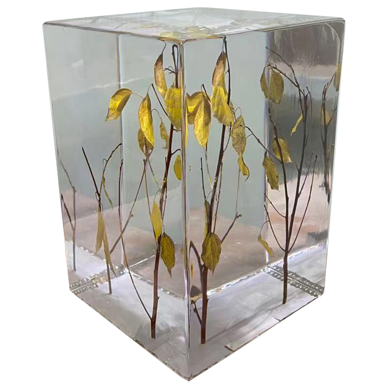 Дизайнерский столик из прозрачного полимера Clear Crystal Display Pedestal with Branches Прозрачный Желтый Коричневый в Омске | Loft Concept 