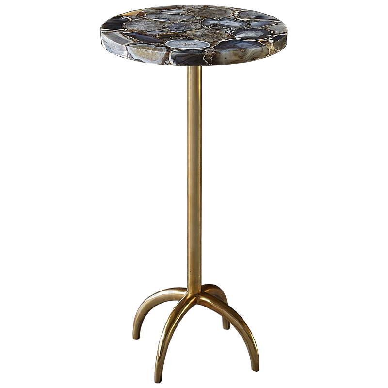 Приставной столик со столешницей из агата Grey Agate Side Table Серый Коричневый Латунь в Омске | Loft Concept 