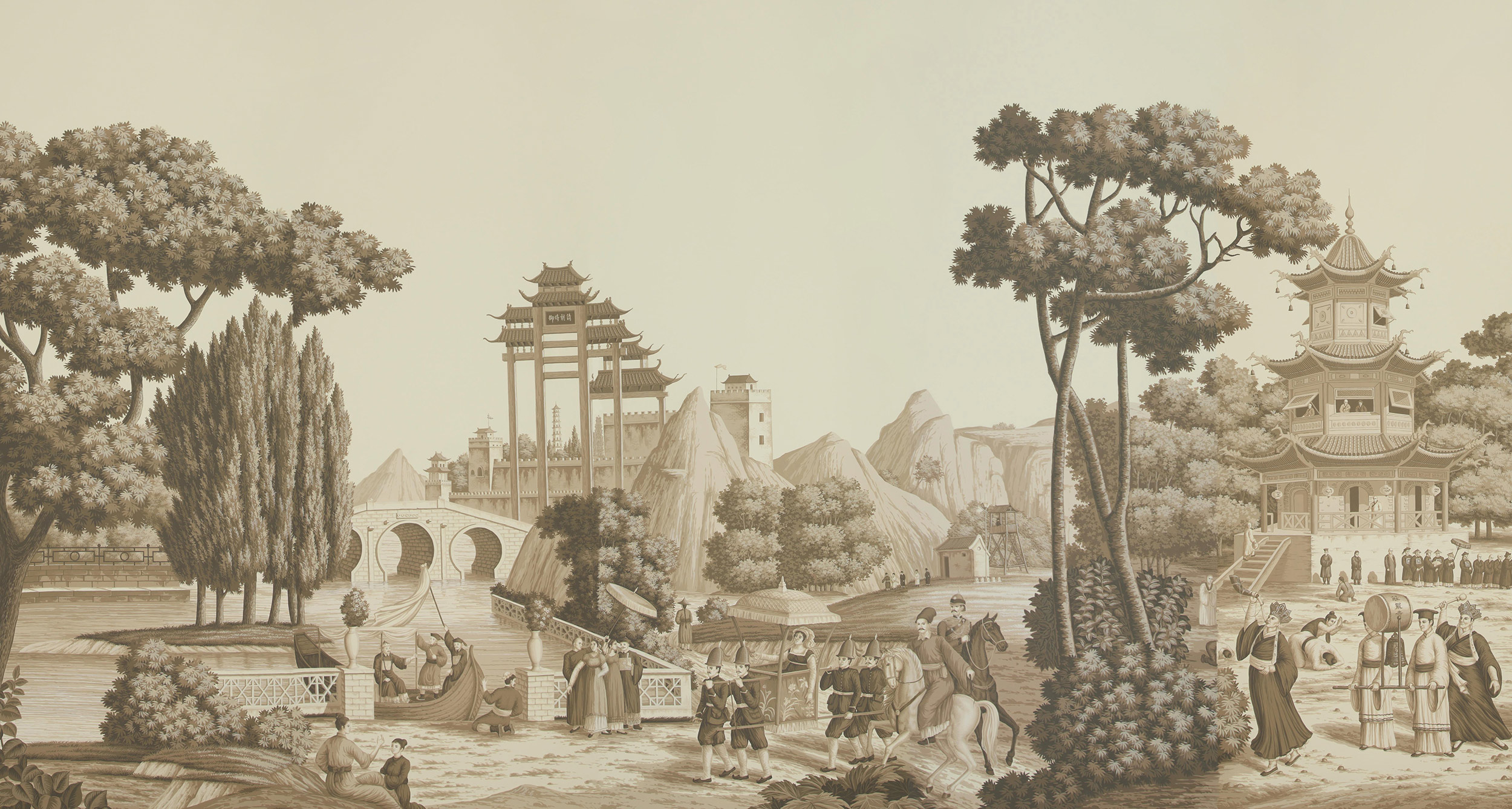 Обои ручная роспись Procession Chinoise Sepia on scenic paper Обои ручная роспись Procession Chinoise Sepia on scenic paper - постер Loft-Concept в Омске