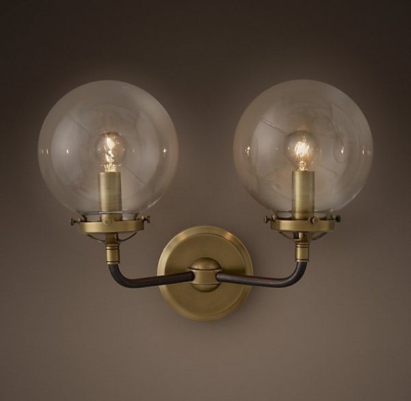 Бра Bistro Globe Clear Glass Double Sconce Brass  в Омске | Loft Concept 