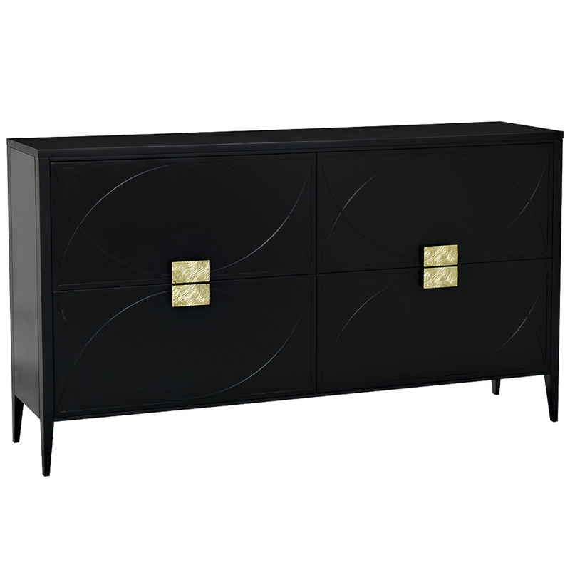 Комод с 4-мя ящиками Amelie Black Chest of Drawers Черный Черный Золотой в Омске | Loft Concept 