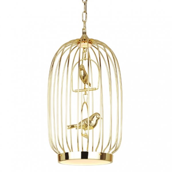 Люстра Birdcage Chandelier Two Gold Глянцевое золото в Омске | Loft Concept 