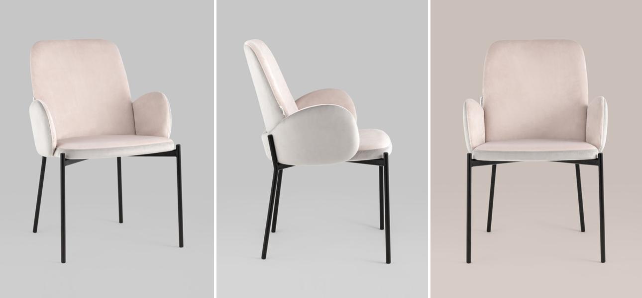 Стул Stanley Светло-Розовый Велюр Серая Спинка - фото