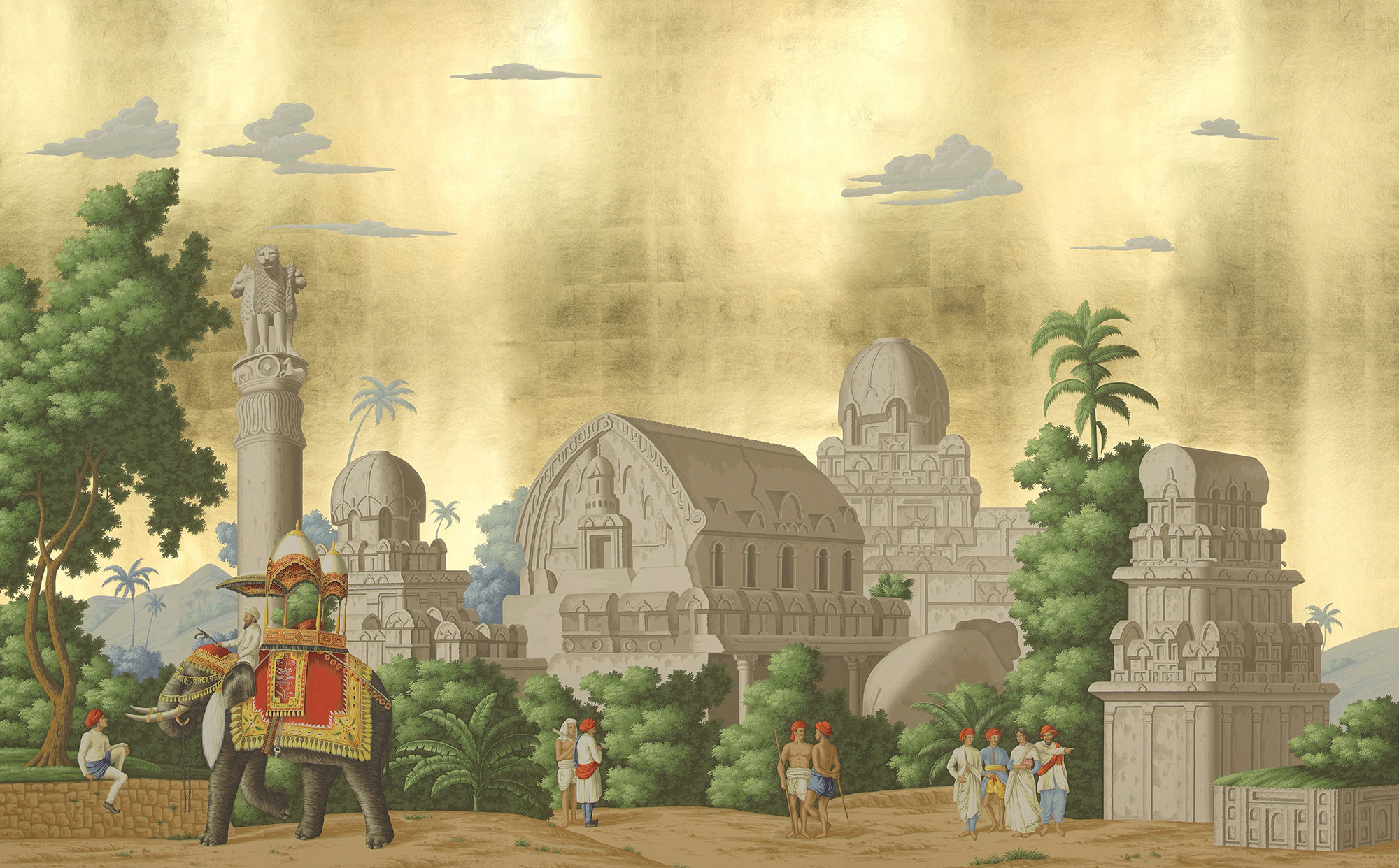 Обои ручная роспись Early Views of India Eden on Deep Rich Gold gilded paper Обои ручная роспись Early Views of India Eden on Deep Rich Gold gilded paper - постер Loft-Concept в Омске