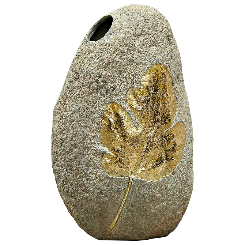 Ваза Golden Stone Leaf Vase имитация камня Бежево-серый Золотой Ваза Golden Stone Leaf Vase имитация камня Бежево-серый Золотой в Омске | Loft Concept