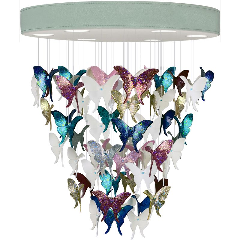 Люстра Цветные Бабочки Светло-Зеленая база Night Butterflies Chandelier Multi Color Зеленый Мульти в Омске | Loft Concept 