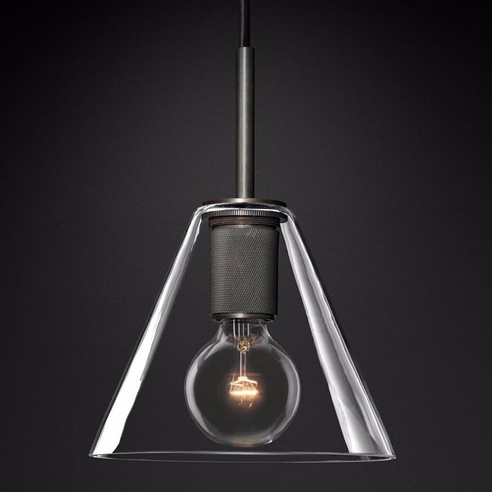 Подвесной светильник RH Utilitaire Funnel Pendant Black Темная бронза Прозрачное Стекло в Омске | Loft Concept 