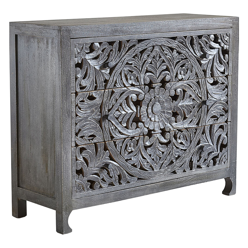 Комод Indian Antique White Furniture Chest of Drawers Kailash серый Серый в Омске | Loft Concept 