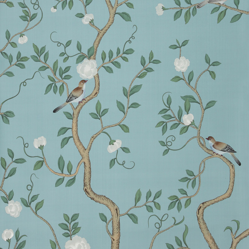 Обои ручная роспись Gustavian Garden Special Colourway on Duck Egg dyed silk  в Омске | Loft Concept 