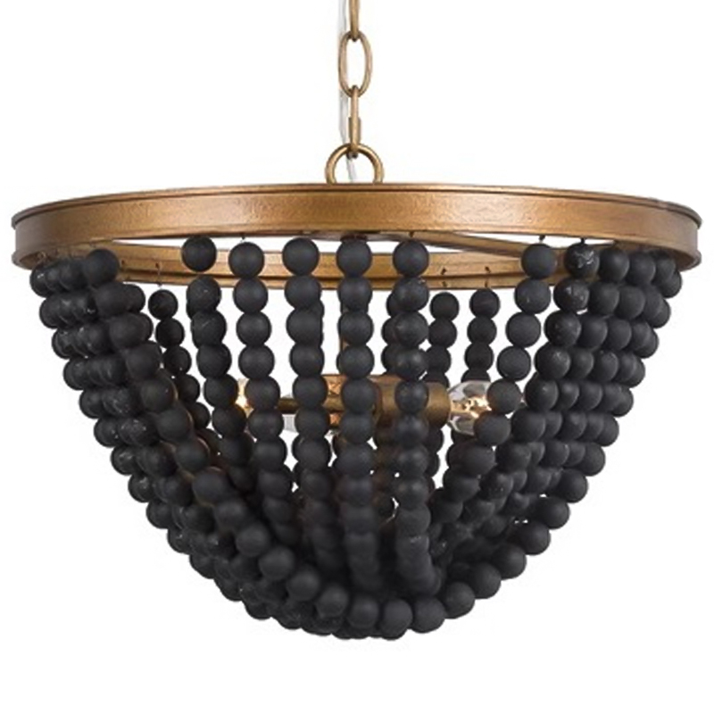 Люстра с подвесками в виде круглых деревянных черных бусин Black Wooden Beads Chandelier Бронза Черный Люстра с подвесками в виде круглых деревянных черных бусин Black Wooden Beads Chandelier Бронза Черный в Омске | Loft Concept