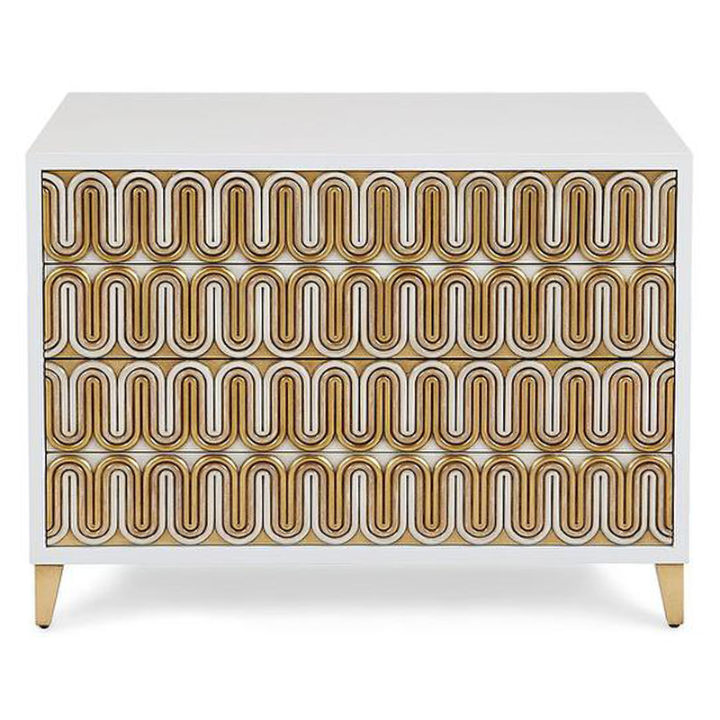 Комод Park Avenue Brass Wave Pattern Chest of Drawers Белый Золотой в Омске | Loft Concept 