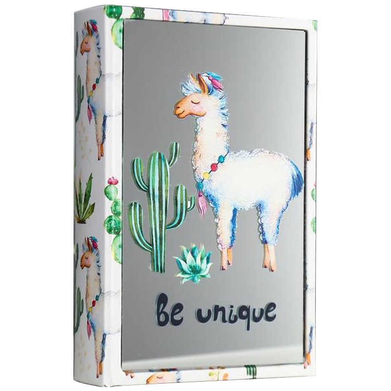 Шкатулка-книга Funny Llama and Cactus Mirror Book Box Мульти Белый в Омске | Loft Concept 