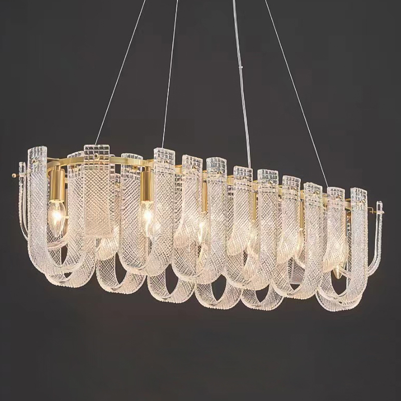 Линейная Люстра Prudence Textured Glass Chandelier A Золотой Прозрачное Стекло в Омске | Loft Concept 