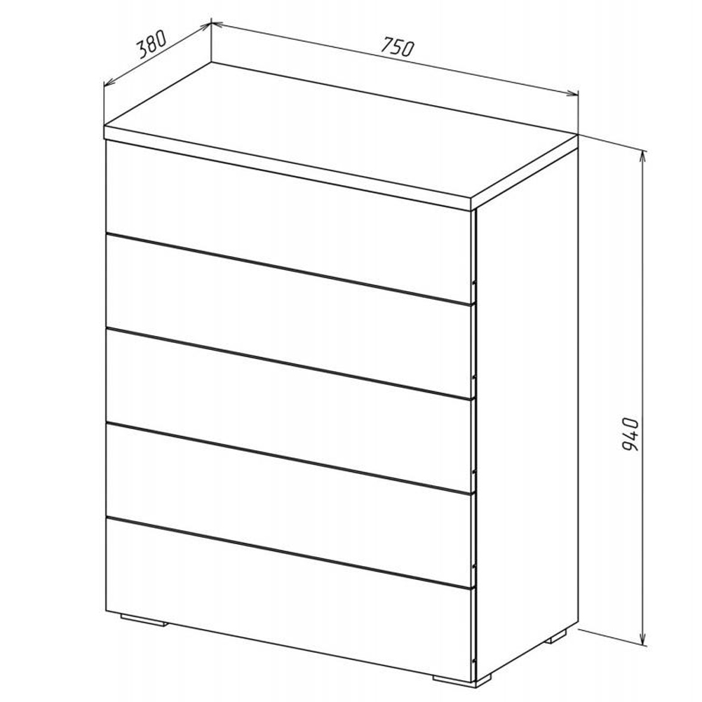 Комод с белым глянцевым фасадом с 5-ю ящиками Grace of Furniture  в Омске