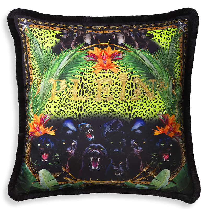 Подушка Philipp Plein Cushion Silk Jungle 70 x 70 Черный Мульти в Омске | Loft Concept 