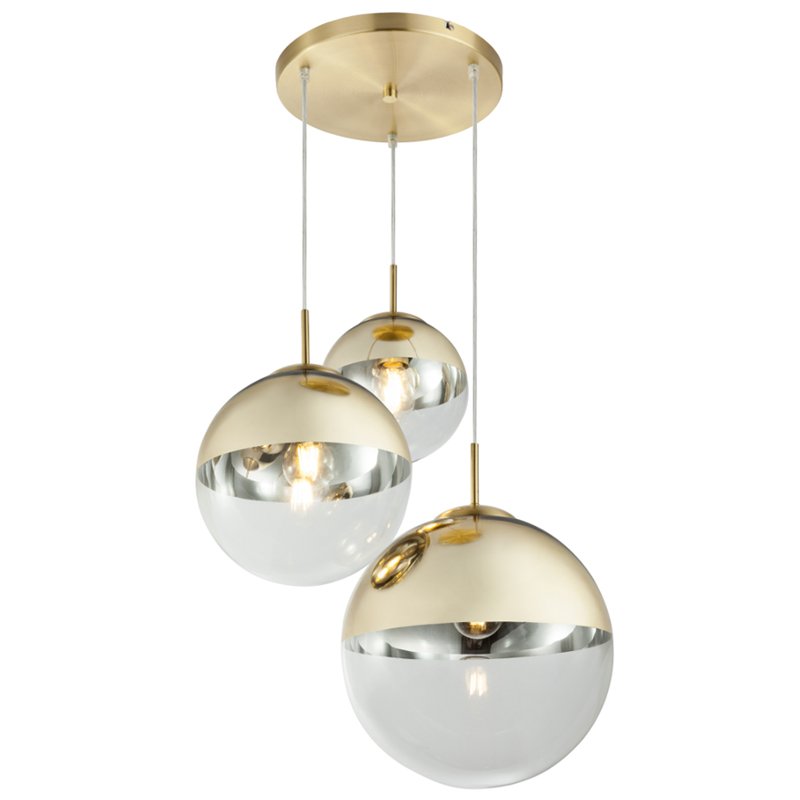 Светильник подвесной Mirror Ball Gold 3 плафона  Золотой в Омске | Loft Concept 