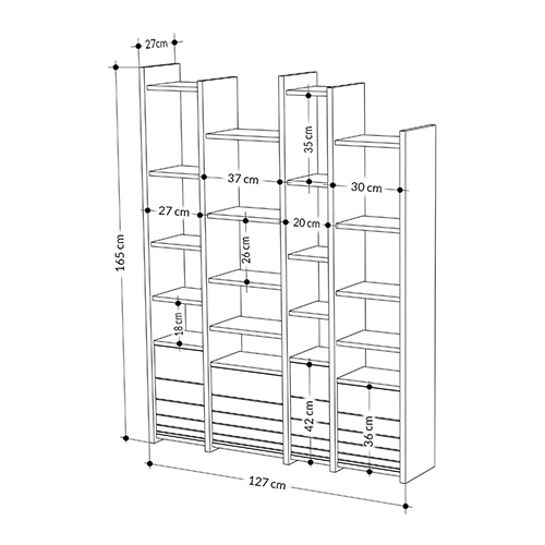 Стеллаж прямой ассиметричный с полками и 4-мя дверцами ARYA BOOKCASE WHITE в Омске