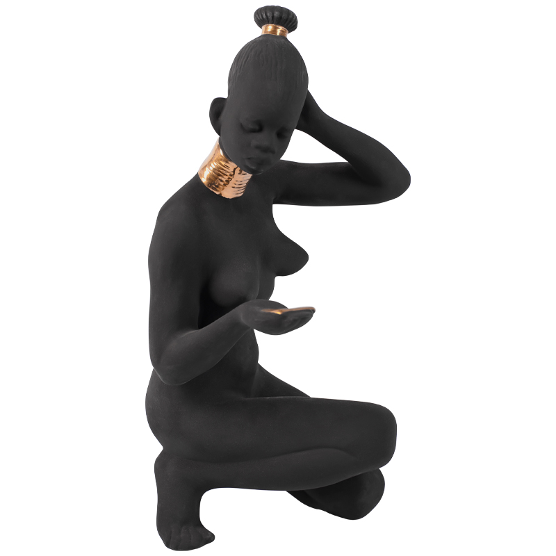 Статуэтка African Woman Sitting Statuette Черный Золотой в Омске | Loft Concept 