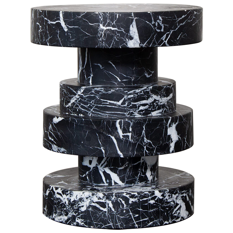 Приставной стол Apollo Stool Nero Marquina дизайн Kelly Wearstler Черно-белый Черный Мрамор Nero в Омске | Loft Concept 