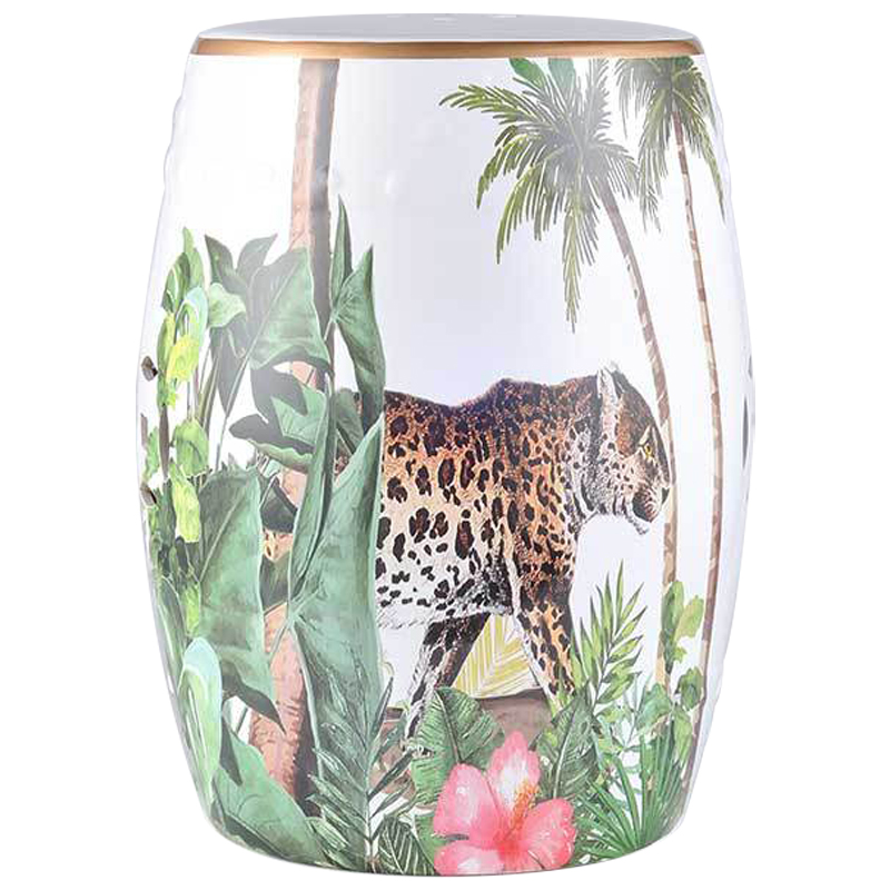 Керамический табурет Leopard Tropical Animal Ceramic Stool White Белый Зеленый Коричневый в Омске | Loft Concept 