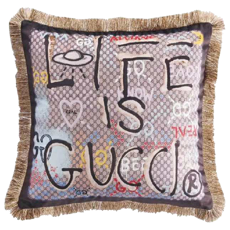 Декоративная подушка Cтиль Gucci Life is Gucci Коричневый Мульти в Омске | Loft Concept 