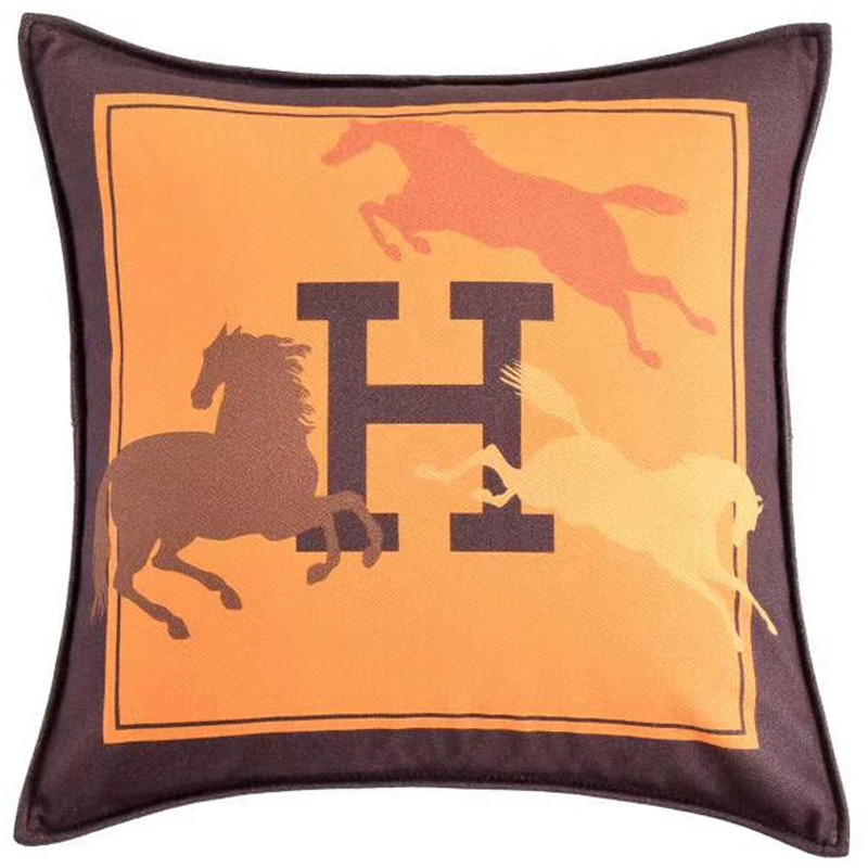 Декоративная подушка Hermes Horse 45 Желтый Коричневый Оранжевый в Омске | Loft Concept 