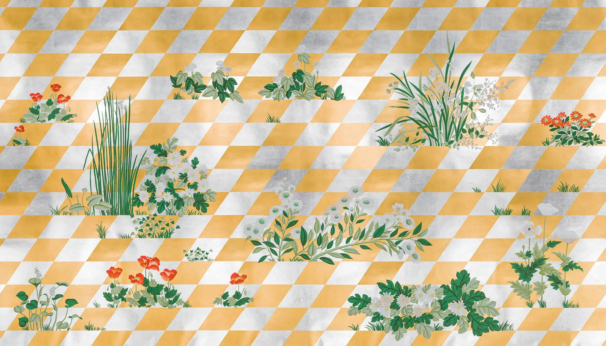 Обои ручная роспись Tiled Meadow Original colourway on Egyptian Gold gilded paper Обои ручная роспись Tiled Meadow Original colourway on Egyptian Gold gilded paper - постер Loft-Concept в Омске