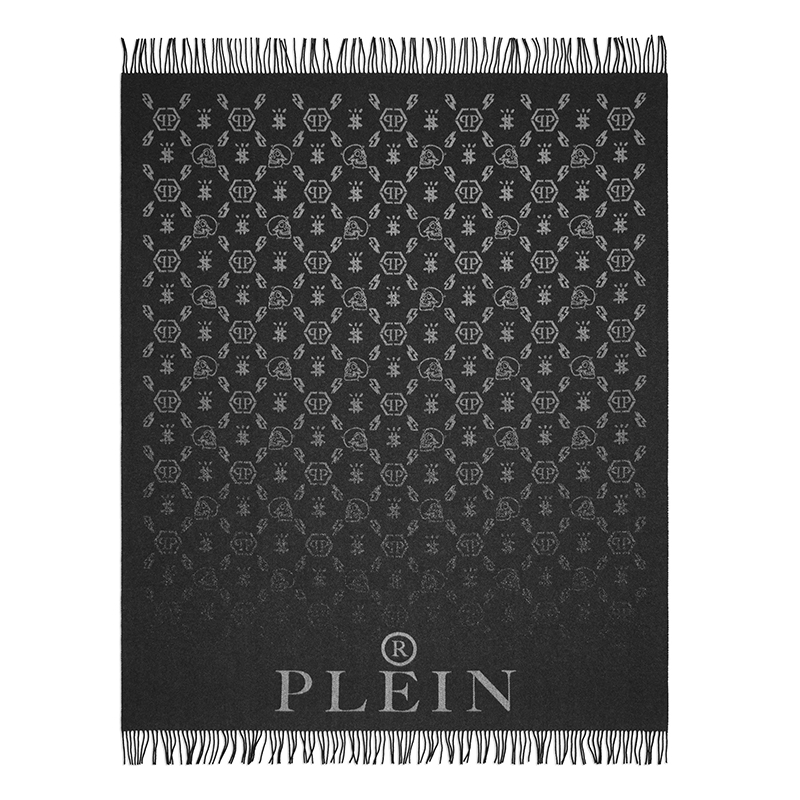 Плед Philipp Plein Plaid Cashmere Monogram Черный Серый в Омске | Loft Concept 