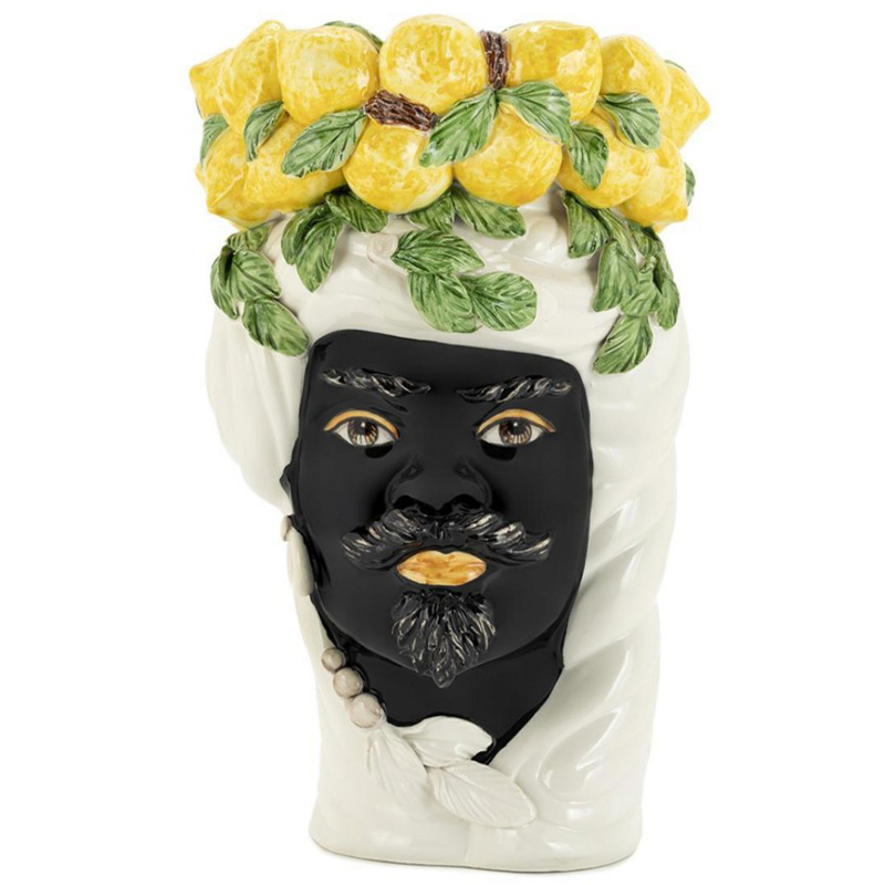 Ваза Vase Lemon Head Man White Белый Черный Желтый Зеленый в Омске | Loft Concept 