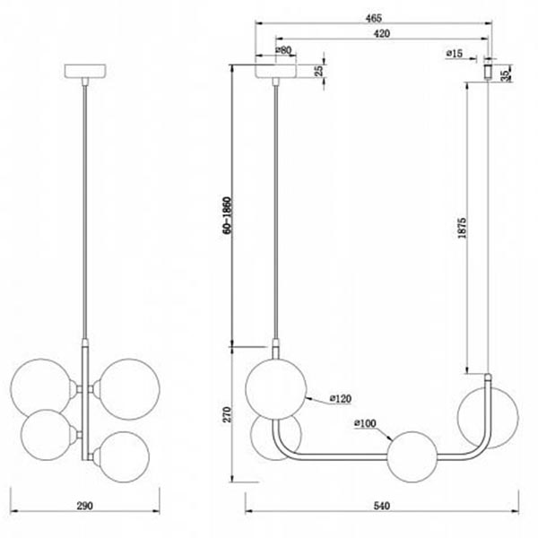 Люстра Marcan 4 Ball Chandelier Black Line в Омске