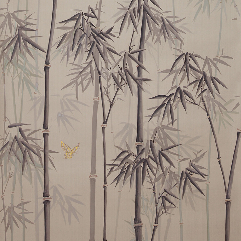 Обои ручная роспись Distant Bamboo Special Colourway on Lead Grey dyed silk Обои ручная роспись Distant Bamboo Special Colourway on Lead Grey dyed silk в Омске | Loft Concept